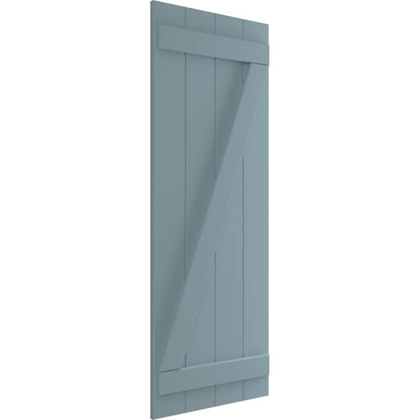 True Fit PVC Four Board Joined Board-n-Batten Shutters W/Z-Bar, Peaceful Blue , 21 1/2W X 77H